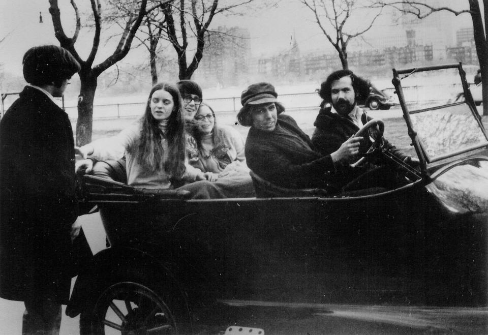 Senior House alum Michael Potash (at the wheel) and peers during a Steer Roast celebration in the early ’70s.