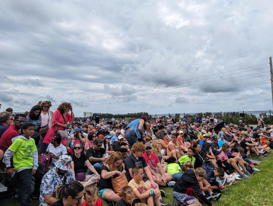 Crowds await historic final launch of Delta IV Heavy. They are gathered at the Kennedy Space Center Visitor Complex.