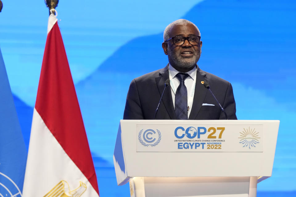 Conrad Hunte, ambassador of Antigua and Barbuda to the United Nations, at the COP27 U.N. Climate Summit, Tuesday, Nov. 15, 2022, in Sharm el-Sheikh, Egypt. (AP Photo/Peter Dejong)