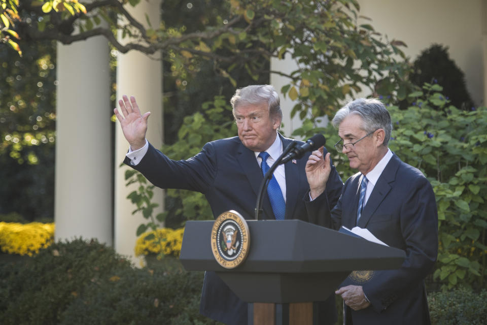 WASHINGTON, DC - NOVEMBER 2: President Donald Trump waves after announcing Federal Reserve board member Jerome Powell as his nominee for the next chair of the Federal Reserve in the Rose Garden at the White House in Washington, DC on Thursday, Nov. 02, 2017. (Photo by Jabin Botsford/The Washington Post via Getty Images)