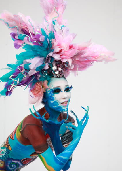 A model participates in a 2012 International Bodypainting Festival Asia at Duryu park on September 1, 2012 in Daegu, South Korea. The festival is the largest event in the field of body painting and spreads the art form to thousands of interested visitors each year. (Photo by Chung Sung-Jun/Getty Images)