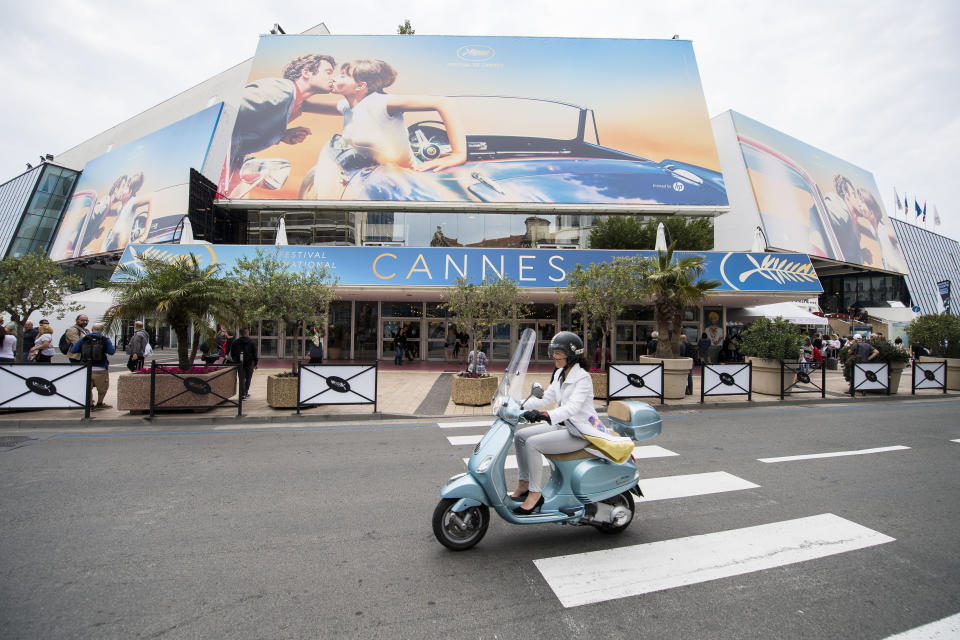 FILE - This May 7, 2018 file photo shows a view of the Palais des Festivals at the 71st international film festival, Cannes, southern France. The 72nd international film festival kicks off on Tuesday, May 14. (Photo by Arthur Mola/Invision/AP, File)