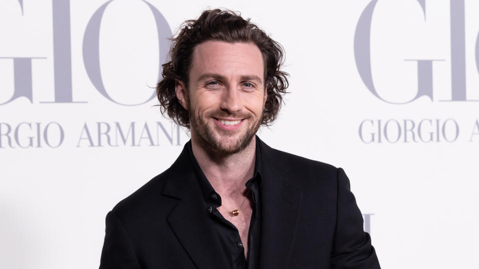 Aaron Taylor-Johnson at a photocal for Acqua Di Gio for Giorgio Armani in March 2024.