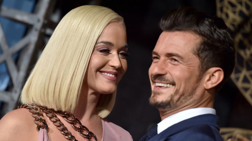 Katy Perry and Orlando Bloom attend the LA Premiere of Amazon's "Carnival Row" at TCL Chinese Theatre on August 21, 2019 in Hollywood, California.