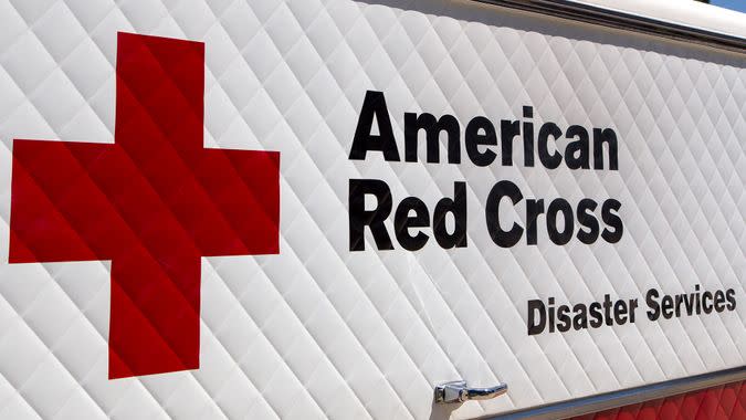 ARCADIA, CA/USA - APRIL 16, 2016: American Red Cross Disaster Services vehicle and logo.
