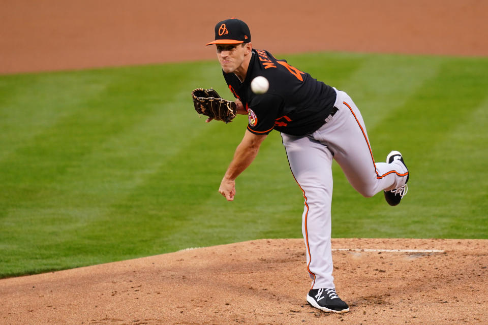 OAKLAND, CALIFORNIA - APRIL 30: John Means #47 of the Baltimore Orioles pitches during the first inning against the Oakland Athletics at RingCentral Coliseum on April 30, 2021 in Oakland, California. (Photo by Daniel Shirey/Getty Images)