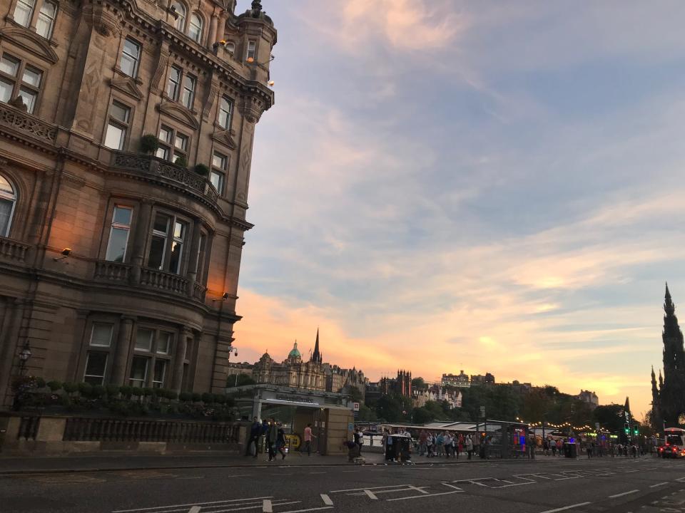 shot of a street in Edinburgh at sunset