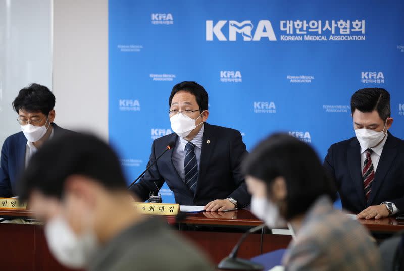 KMA's President Choi speaks during a news conference following the deaths of at least 13 people who received a flu vaccine in recent days, in Seoul