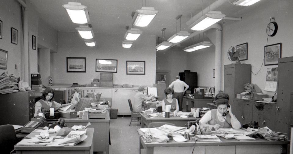 The business and advertising office at the former Newport Daily News building is shown when the facility first opened at 101 Malbone Road in March 1970.