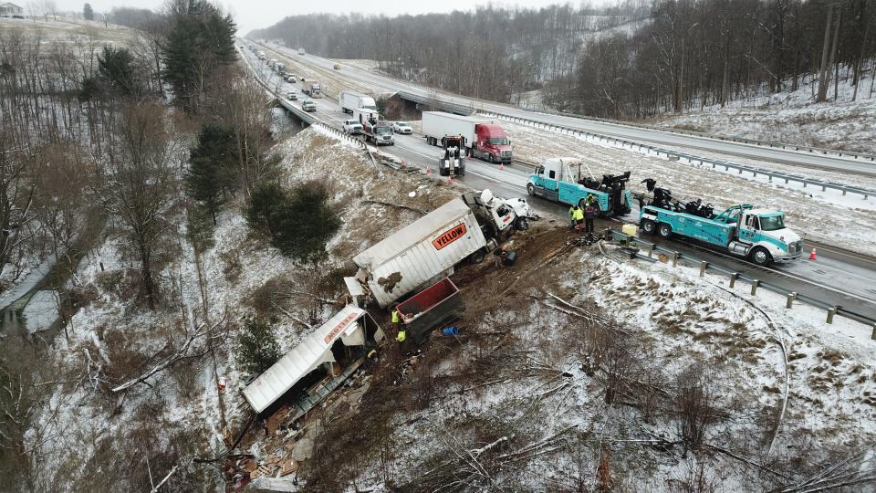 An increasing number of accidents like this one Interstate 70 west of Zanesville on Jan. 7, 2022, is one factor for why auto insurance premiums are on the rise, according to experts.