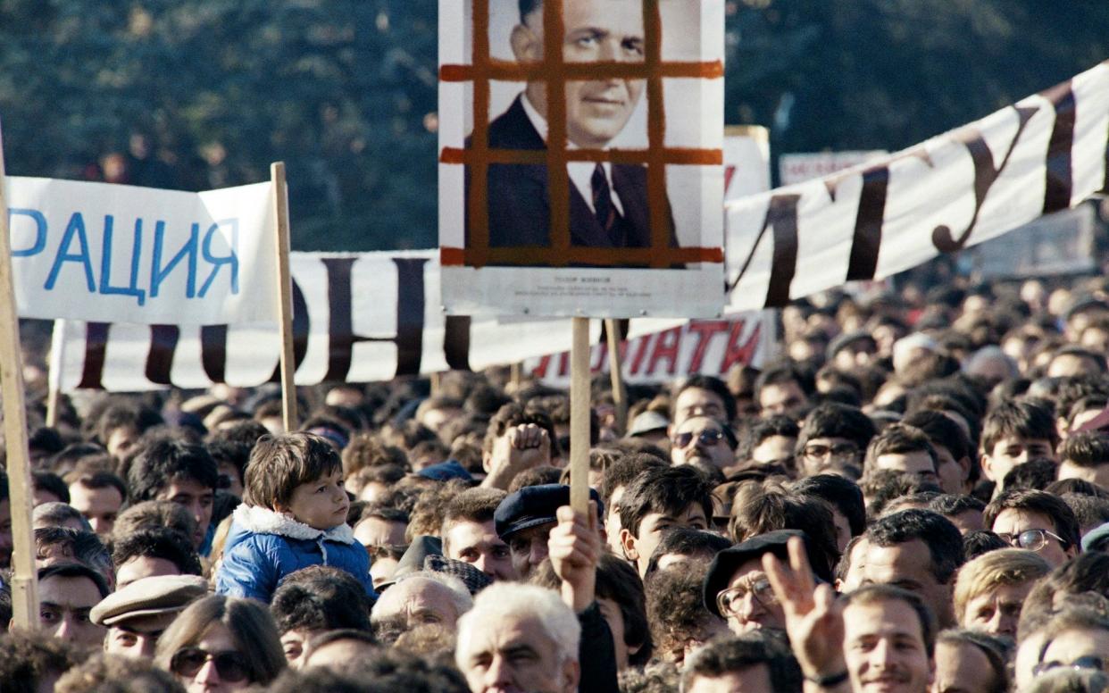 Tens of thousands of people demonstrated in Sofia's Alexander Nevsky Square on November 18 1989