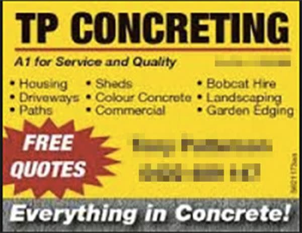 TP Concreting were forced to remove the ad after it was found to be 