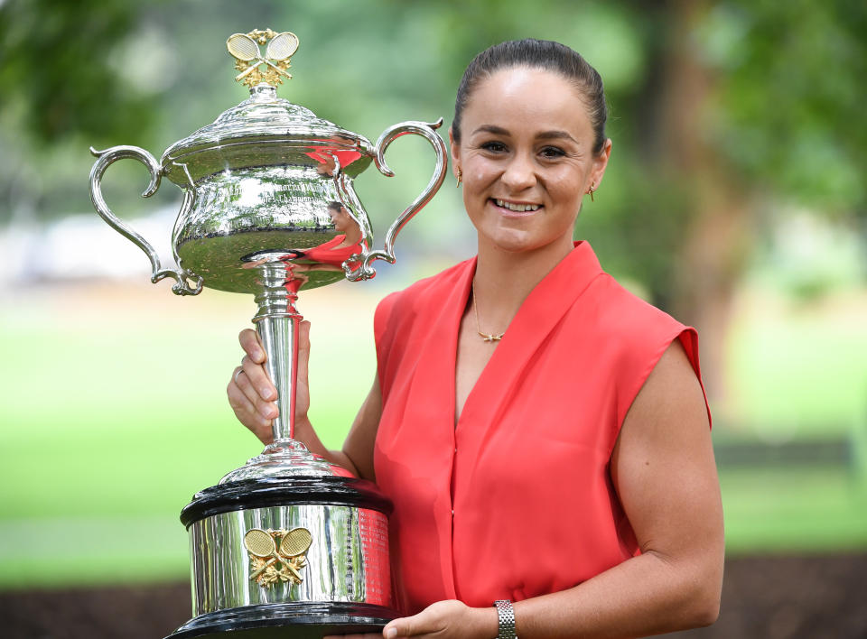 Ash Barty, pictured here with the Daphne Akhurst Memorial Cup after winning the Australian Open.