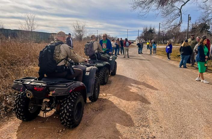 Members of the Oklahoma Highway Patrol assisted Wednesday in the search for missing 4-year-old Athena Brownfield of Cyril. COURTESY OKLAHOMA HIGHWAY PATROL