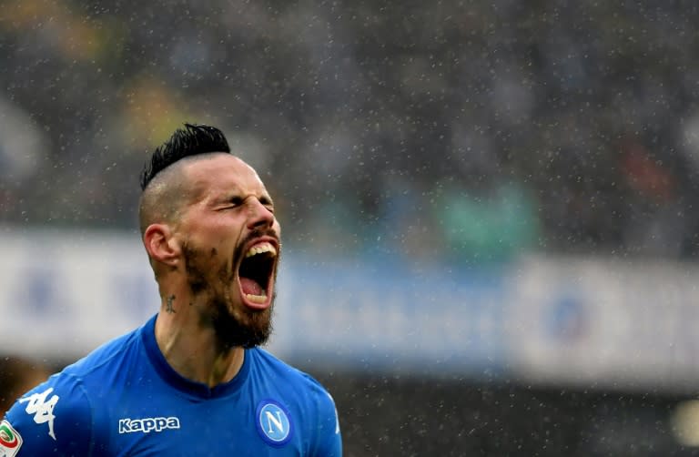 Napoli's Slovakian midfielder Marek Hamsik was frustrated when his potential goal was disallowed