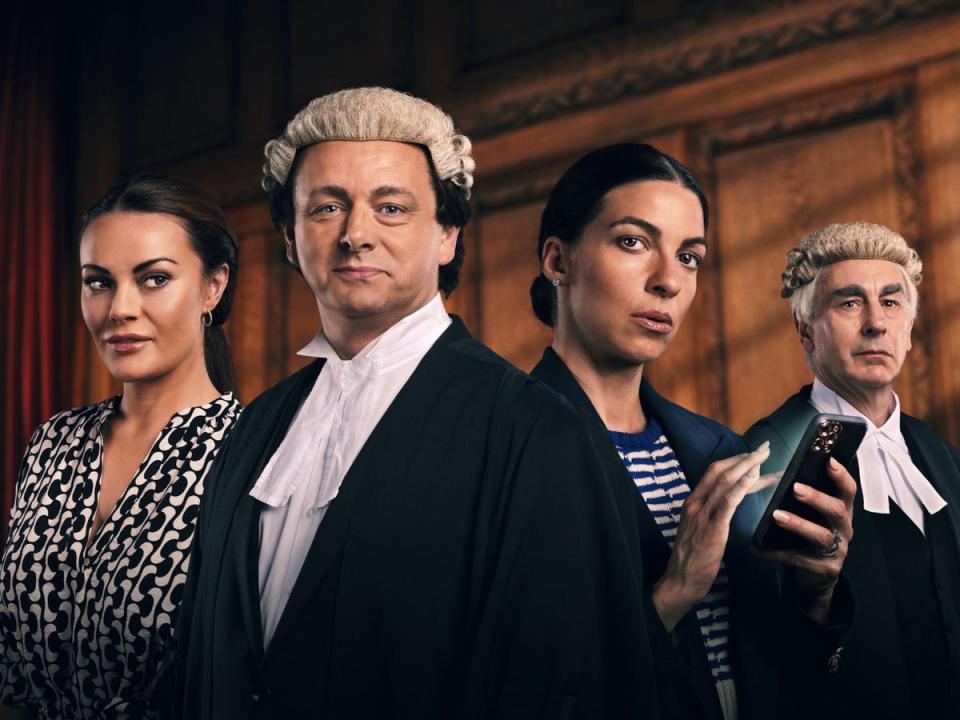Chanel Cresswell, Michael Sheen, Natalia Tena and Simon Coury in ‘Vardy v Rooney: A Courtroom Drama' (Channel 4)