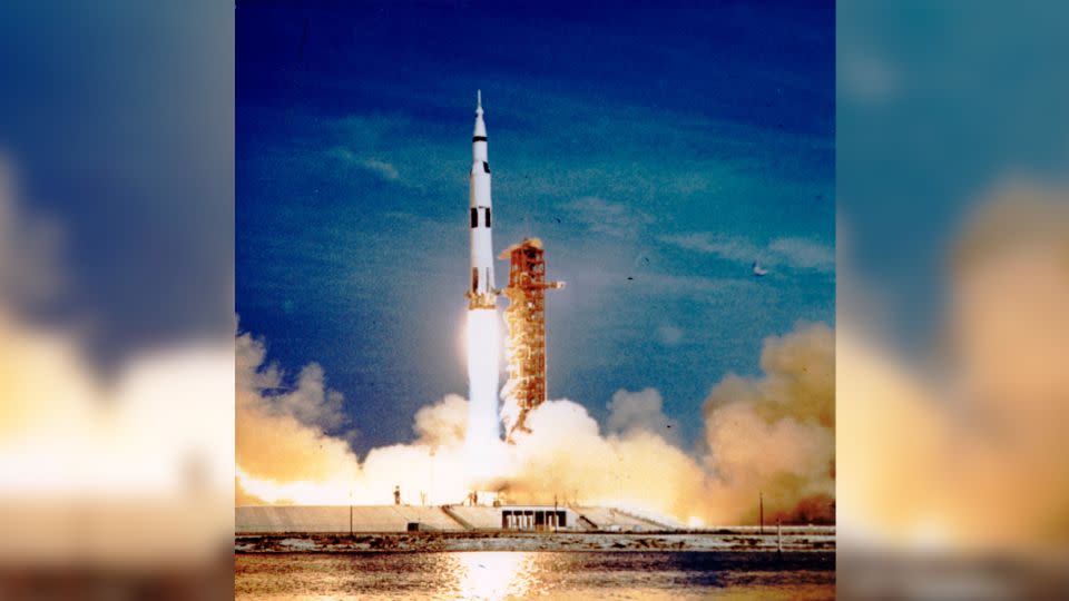 The Apollo 11 mission, the first manned lunar mission, launched from the Kennedy Space Center in Florida via the Saturn V launch vehicle on July 16, 1969 and safely returned to Earth on July 24, 1969. Aboard the spacecraft were astronauts Neil A. Armstrong, commander; Michael Collins, command module pilot; and Edwin E. Aldrin Jr., lunar module pilot. - NASA