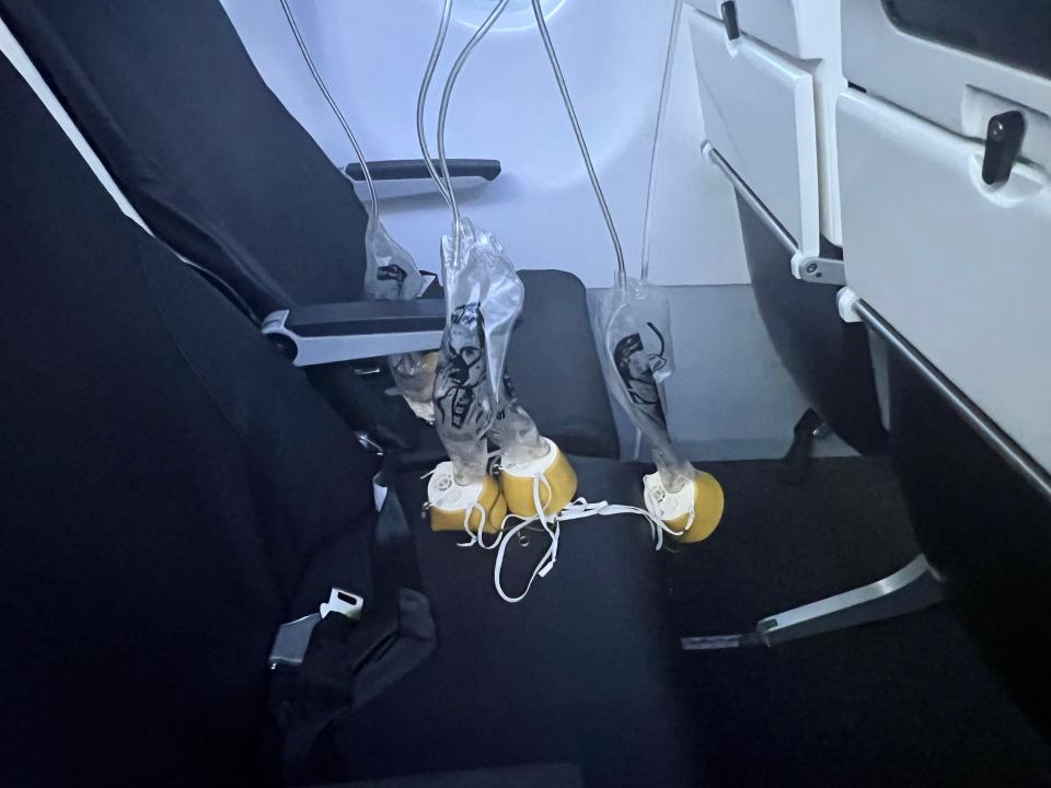 Oxygen masks on the A320 mock cabin — Air New Zealand's Academy of Learning in Auckland.