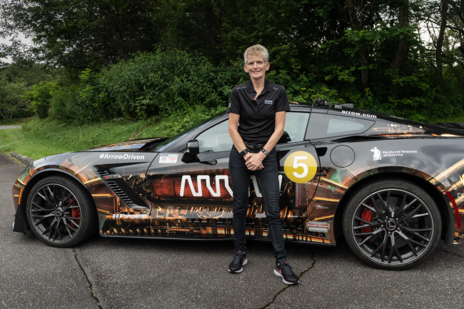 No Barriers ambassador and former U.S. Army former command sergeant major Gretchen Evans was one of five disabled service members recruited by Arrow to drive the SAM Car for CBS’ Courage in Sports program in 2018.