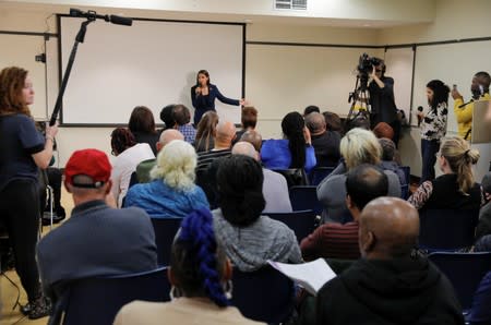 U.S. Rep. Alexandria Ocasio-Cortez (D-NY) speaks during a town hall in New York