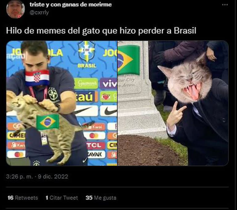 Meme sobre la eliminación de Brasil ante Croacia por los cuartos de final del Mundial Qatar 2022