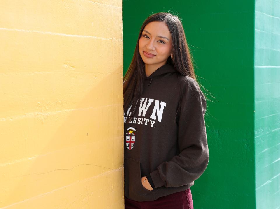 Coachella Valley High School senior Carla De Leon will be attending Brown University on a scholarship.  She is photographed on the school's campus on Jan. 12, 2023. 