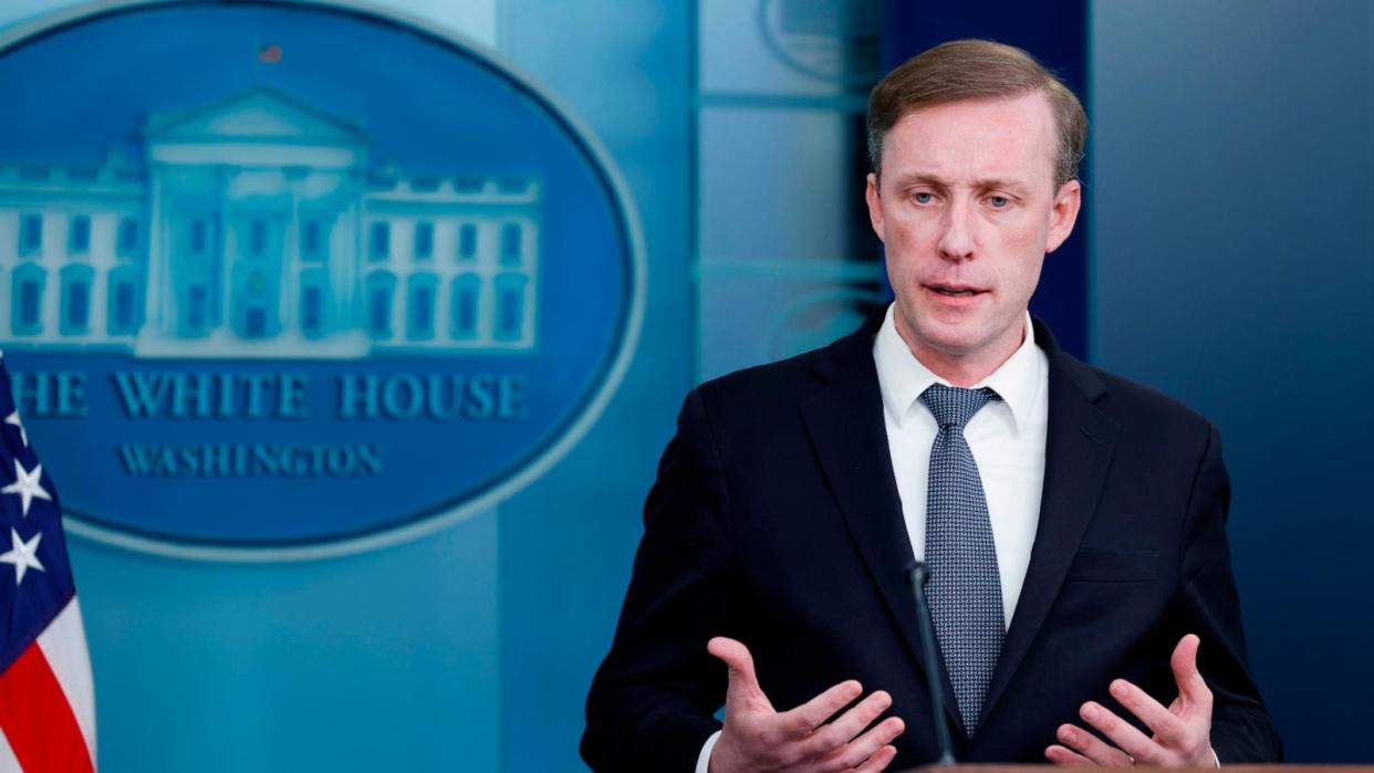 PHOTO: National Security Advisor Jake Sullivan speaks during daily news briefing in the James S. Brady Press Briefing Room of the White House, Feb. 14, 2024. (Anna Moneymaker/Getty Images)