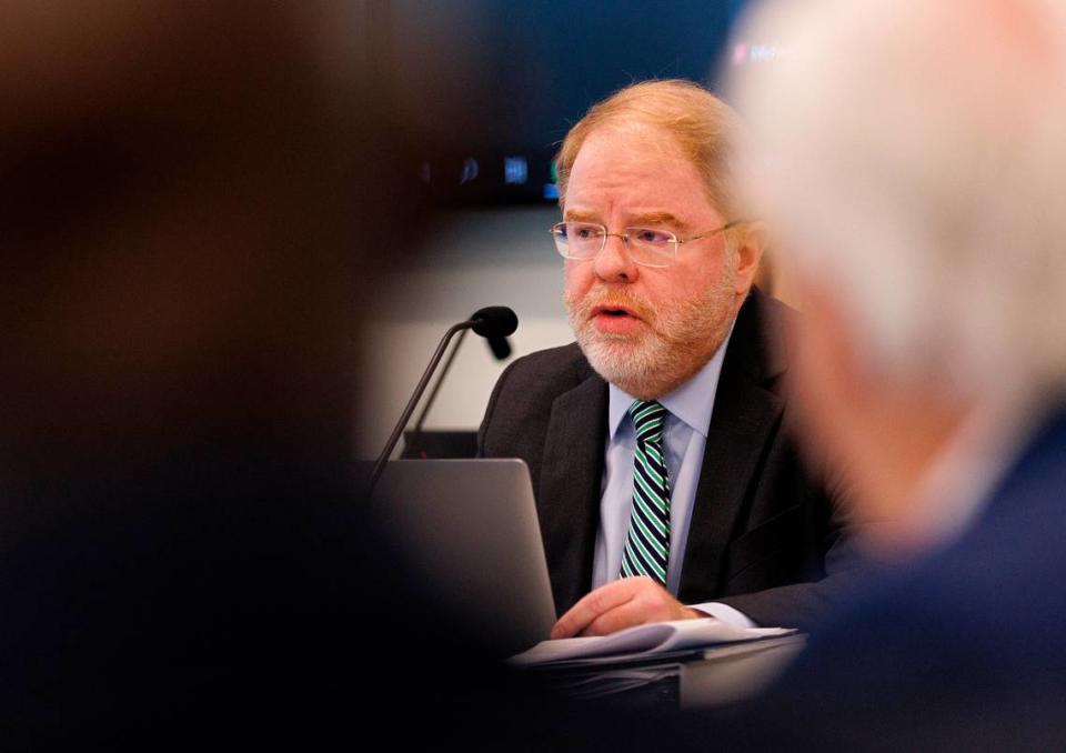 UNC System President Peter Hans speaks during a meeting of the UNC System Board of Governors on Thursday, Feb. 29, 2024, in Raleigh, N.C.