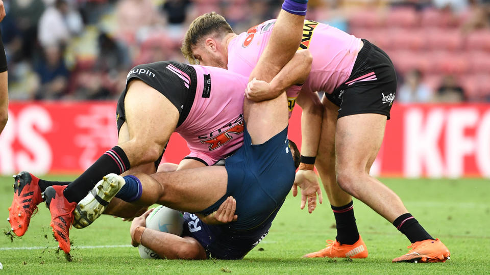 Nathan Cleary, pictured here making his controversial tackle on Kenny Bromwich.