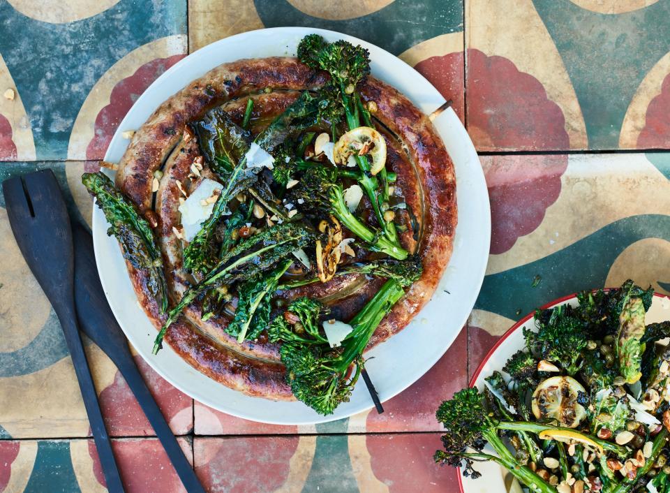 Italian Sausage with Grilled Broccolini, Kale, and Lemon