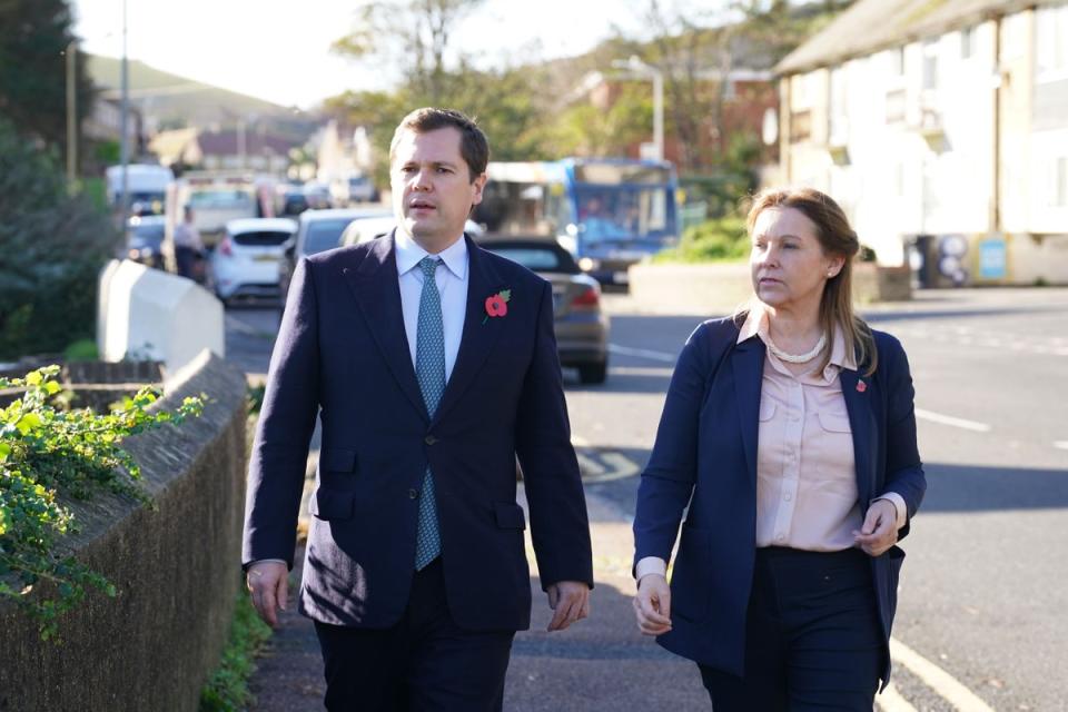 Natalie Elphicke with then-Home Office minister Robert Jenrick during a visit to meet residents in Dover in November 2022 (PA Wire)