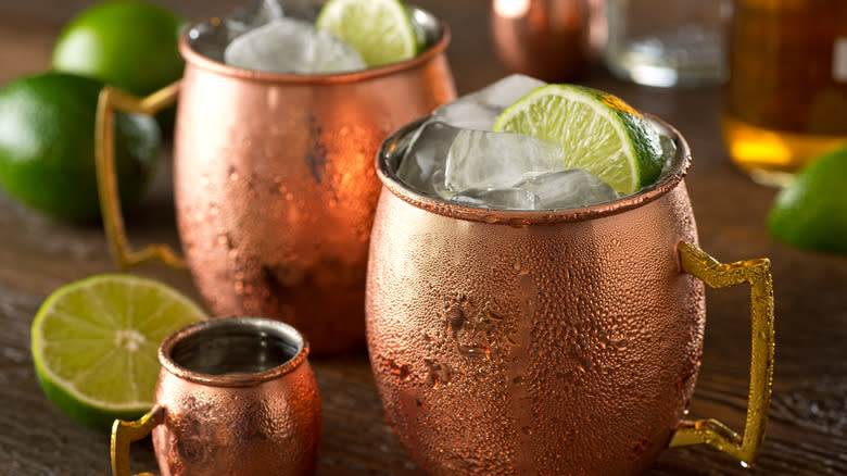 Moscow mules in copper mugs