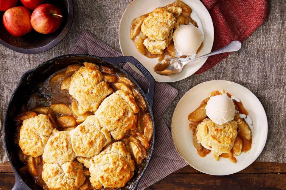 <p><strong>Recipe: </strong><a href="https://www.southernliving.com/recipes/apple-butter-cobbler-with-drop-biscuits" rel="nofollow noopener" target="_blank" data-ylk="slk:Apple Butter Cobbler with Drop Biscuits;elm:context_link;itc:0;sec:content-canvas" class="link "><strong>Apple Butter Cobbler with Drop Biscuits</strong></a></p> <p>With this fall cobbler recipe, homemade drop biscuits are so much simpler to make than a fussy lattice crust. For even more depth of flavor in this recipe, we use two types of apples, both sweet and tart.</p>