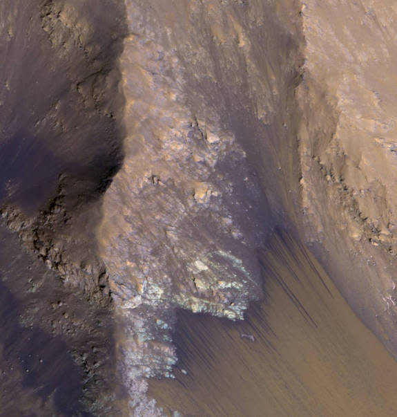 Among the many discoveries by NASA's Mars Reconnaissance Orbiter since the mission was launched on Aug. 12, 2005, are seasonal flows on some steep slopes, possibly shallow seeps of salty water. This July 21, 2015, image from the orbiter's HiRIS