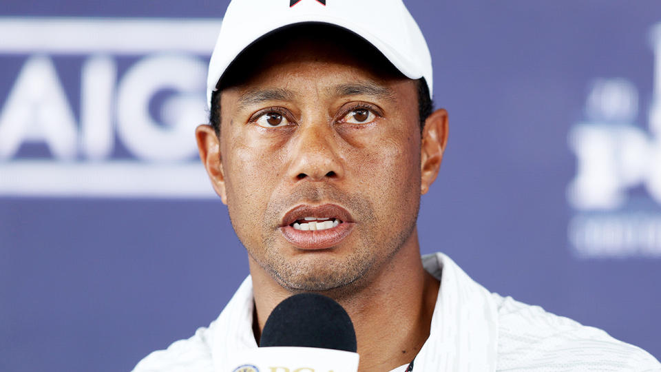 Tiger Woods, pictured here speaking during a press conference at the PGA Championship.