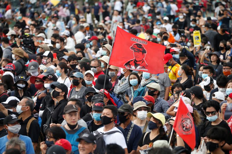 Pro-democracy protesters attend a mass rally in Bangkok