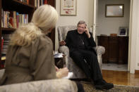 Cardinal George Pell answers a question during an interview with the Associated Press inside his residence near the Vatican in Rome, Monday, Nov. 30, 2020. The pope’s former treasurer, who was convicted and then acquitted of sexual abuse in his native Australia, said Monday he feels a dismayed sense of vindication as the financial mismanagement he tried to uncover in the Holy See is now being exposed in a spiraling Vatican corruption investigation. (AP Photo/Gregorio Borgia)