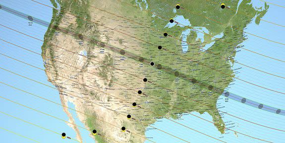 The total solar eclipse's path of totality.