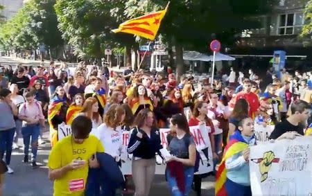 Students from the University of Lleida are seen during pro-Catalan rally at Avenue Blondel in Lleida, Spain October 26, 2017 in this picture obtained from social media.