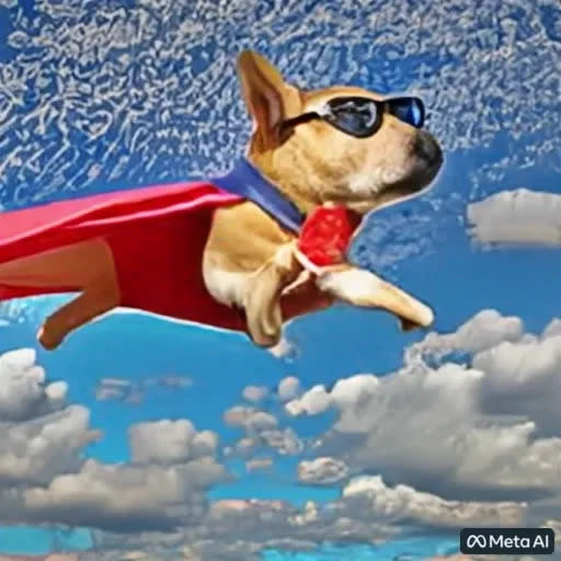 <div class="inline-image__caption"><p>Prompt: A dog wearing a Superhero outfit with red cape flying through the sky.</p></div> <div class="inline-image__credit">Meta</div>