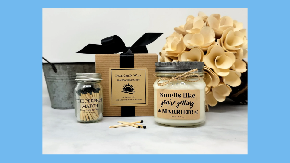 Best Etsy wedding gifts: "Smells Like You’re Getting Married" scented soy candle