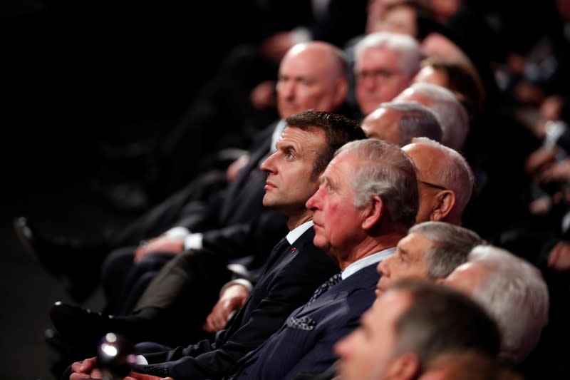 French President Emmanuel Macron attends the World Holocaust Forum marking 75 years since the liberation of the Nazi extermination camp Auschwitz, at Yad Vashem Holocaust memorial centre in Jerusalem