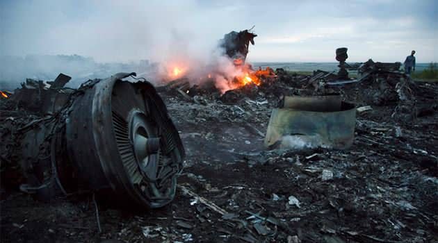 The fiery crash scene of Malaysia Airlines flight MH17. Photo: AAP