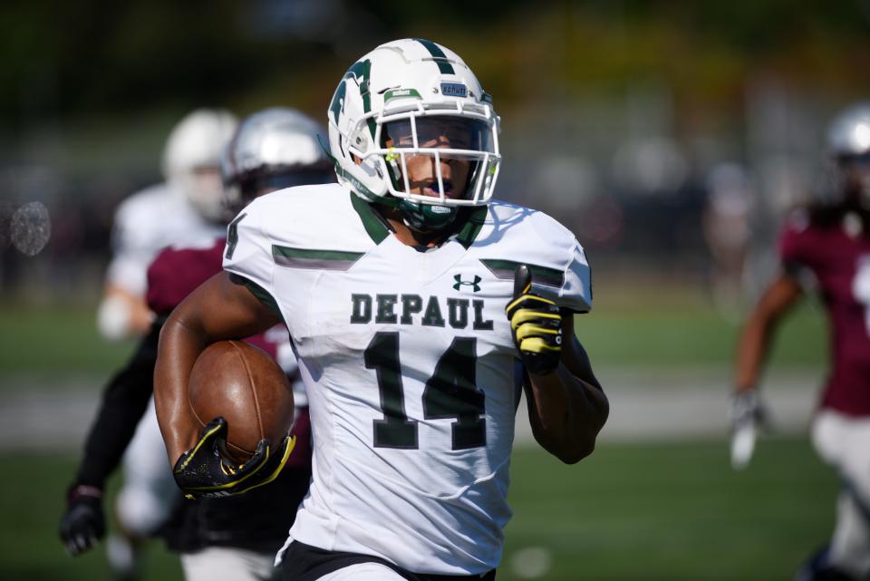 DePaul at St. Peter's Prep on Saturday, September 29, 2018. DP #14 Ronnie Hickman on his way to scoring a touchdown in the third quarter. 