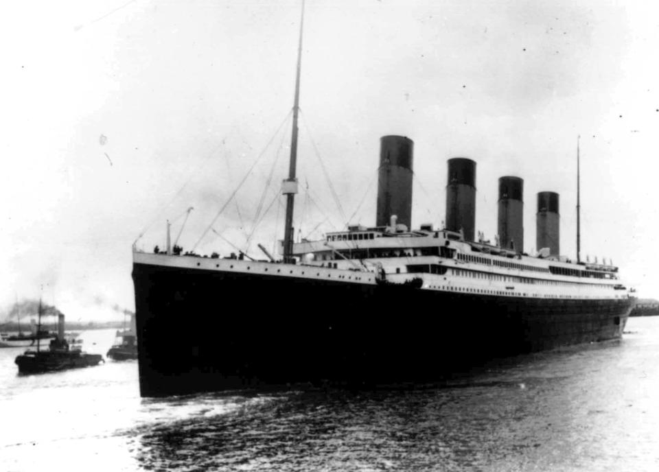 The Titanic leaves Southampton, England on her maiden voyage on 12 April 1912 (AP)