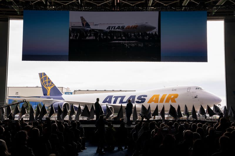 Boeing employees and executives attend the delivery of the final 747 jet in Everett