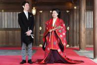 <p>In 2018, Princess Ayako of Japan renounced her royal title in order to marry commoner Kei Moriya. The <a href="https://www.townandcountrymag.com/society/tradition/a24405090/princess-ayako-kei-moriya-royal-wedding-japan-photos/" rel="nofollow noopener" target="_blank" data-ylk="slk:couple married in a private and traditional ceremony;elm:context_link;itc:0;sec:content-canvas" class="link ">couple married in a private and traditional ceremony </a>in Tokyo. </p>