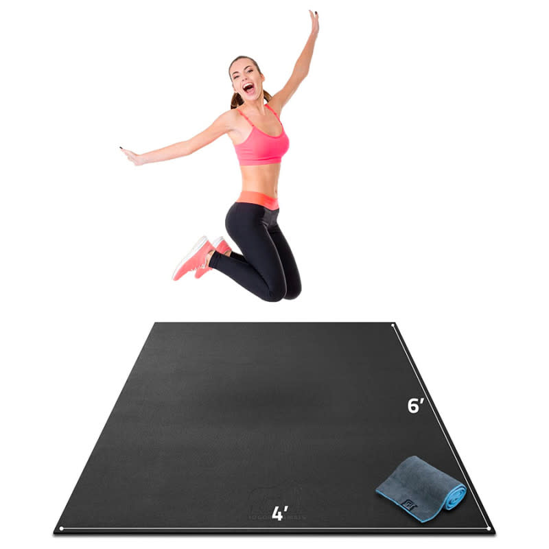 <p>Courtesy of Amazon</p><p>The Gorilla Mat is perfect for the guy who works out at home but wants a gym-caliber floor beneath him when doing squats, jumps, or any other full-body exercise. The durable ProFoam mat provides a non-slip, shock-absorbing surface that can go over the top carpet, hardwoods, laminate, or tile. At 6 feet by 4 feet by 1/4-inch, it rolls up for easy storage yet stays flat while in use. This mat will help save your floors as well as your joints (ankles, knees, hips).</p><p>[$130; <a href="https://clicks.trx-hub.com/xid/arena_0b263_mensjournal?q=https%3A%2F%2Fwww.amazon.com%2Fdp%2FB06XXPQZBP%3Fth%3D1%26psc%3D1%26linkCode%3Dll1%26tag%3Dmj-yahoo-0001-20%26linkId%3Ddd6060fff1fe14046e97c9bf1aa704c3%26language%3Den_US%26ref_%3Das_li_ss_tl&event_type=click&p=https%3A%2F%2Fwww.mensjournal.com%2Fhealth-fitness%2Fgifts-for-gym-lovers%3Fpartner%3Dyahoo&author=Joe%20Wuebben&item_id=ci02ccaafea000268f&page_type=Article%20Page&partner=yahoo&section=shopping&site_id=cs02b334a3f0002583" rel="nofollow noopener" target="_blank" data-ylk="slk:amazon.com;elm:context_link;itc:0;sec:content-canvas" class="link ">amazon.com</a>]</p>