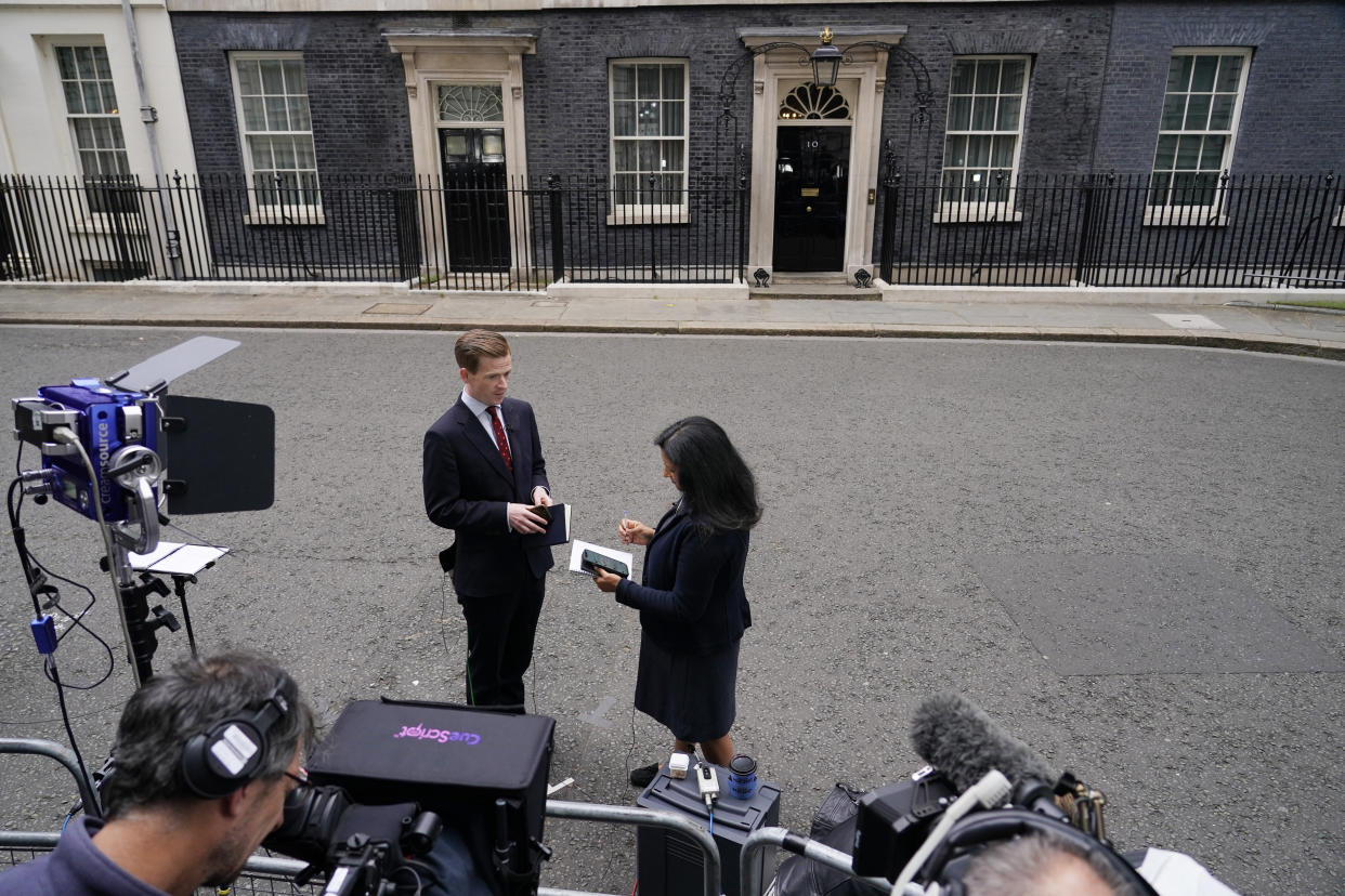 BBC News cameras are parked outside 10 Downing Street. - Credit: ASSOCIATED PRESS