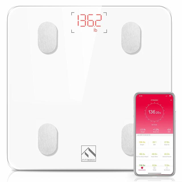 FITINDEX Bluetooth Body Fat Scale, Smart Wireless BMI Bathroom Weight Scale  Body